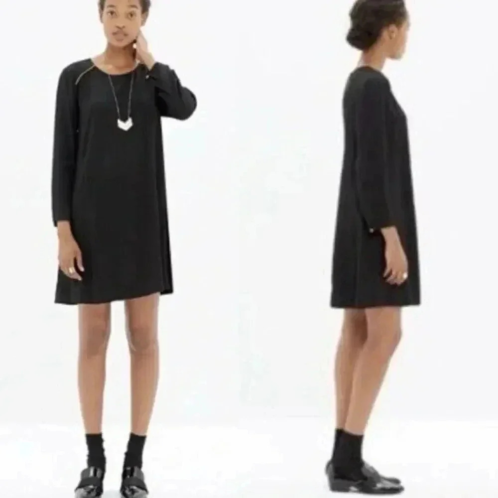 Madewell x Sezane Thelma Shift Dress Black Mini Textured Size 2